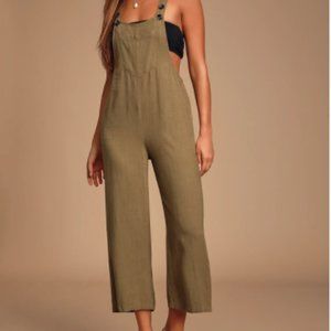 Olive Green Wide-Leg Overalls
